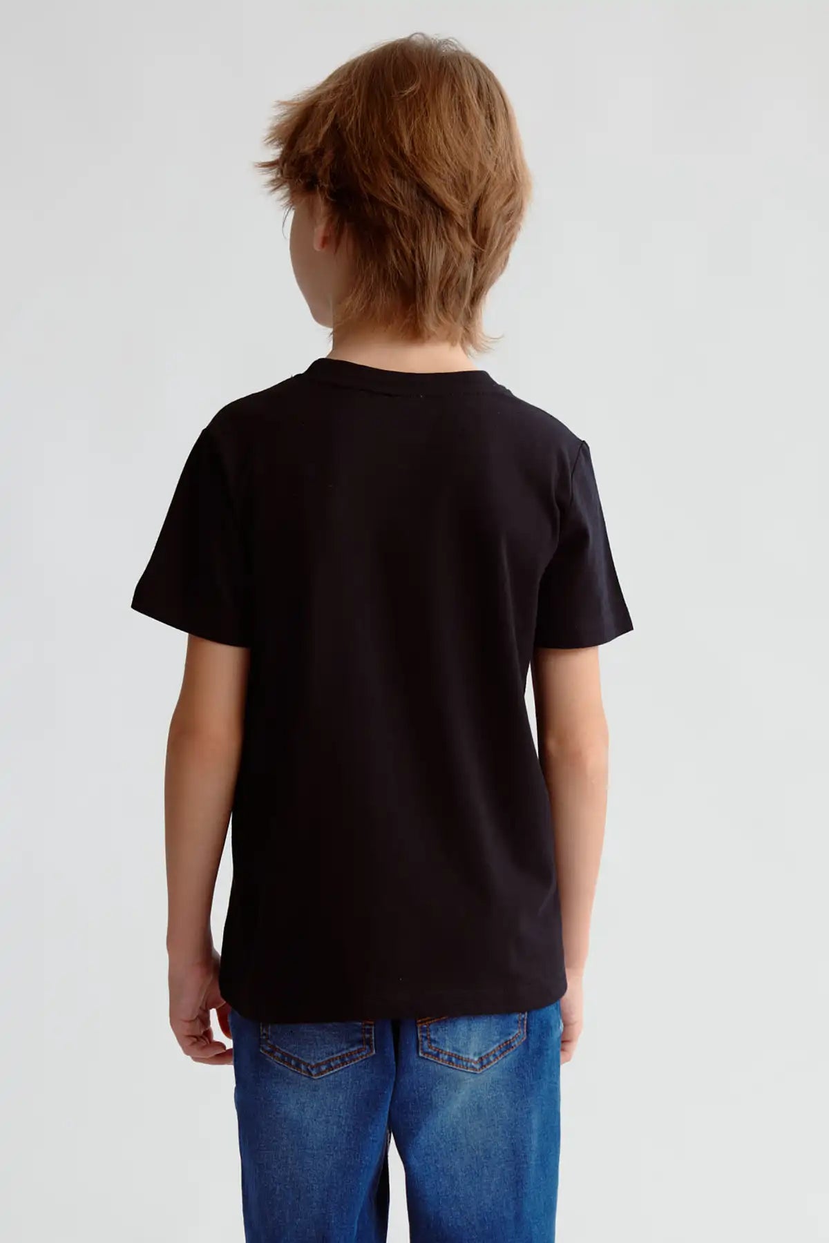 Polera Niño Básica Estampada Negro