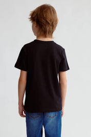 Polera Niño Básica Estampada Negro