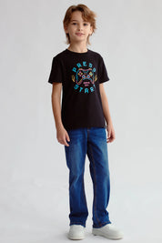 Polera Niño Básica Estampada Negro