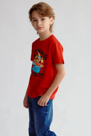 Polera Niño Básica Estampada Rojo