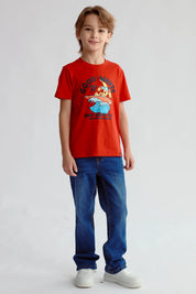 Polera Niño Básica Estampada Rojo