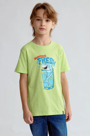 Polera Niño Básica Estampada Verde