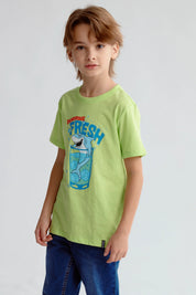 Polera Niño Básica Estampada Verde