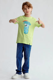 Polera Niño Básica Estampada Verde