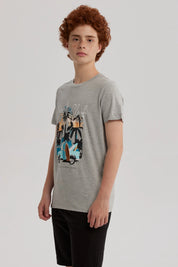 Polera Niño Bordado Gris Melange