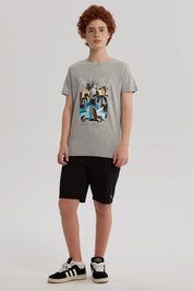 Polera Niño Bordado Gris Melange