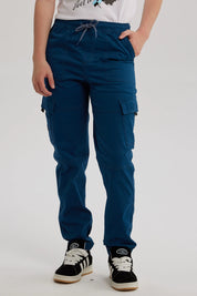 Pantalón Niño Gabardina Jogger Cargo Petroleo