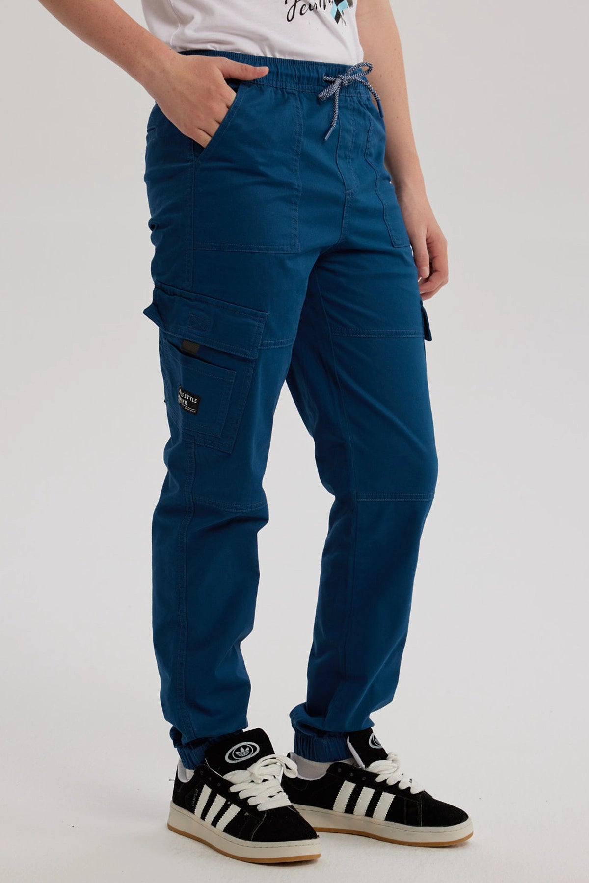 Pantalón Niño Gabardina Jogger Cargo Petroleo
