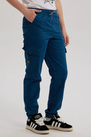 Pantalón Niño Gabardina Jogger Cargo Petroleo