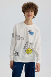 Polera Niño Print Con Puño Crudo