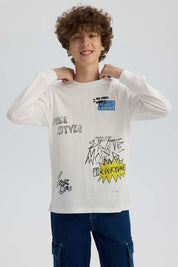 Polera Niño Print Con Puño Crudo