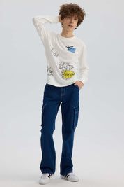 Polera Niño Print Con Puño Crudo