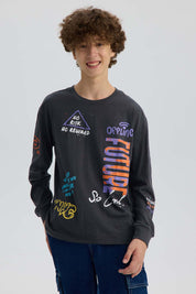 Polera Niño Print Con Puño Marengo