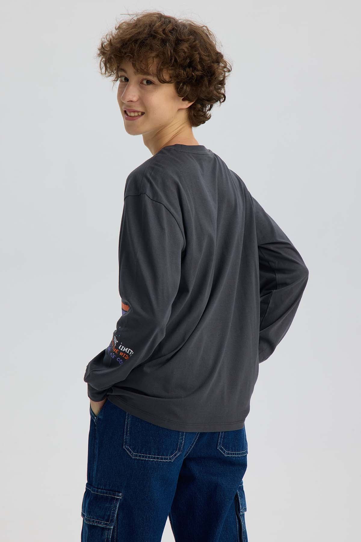 Polera Niño Print Con Puño Marengo