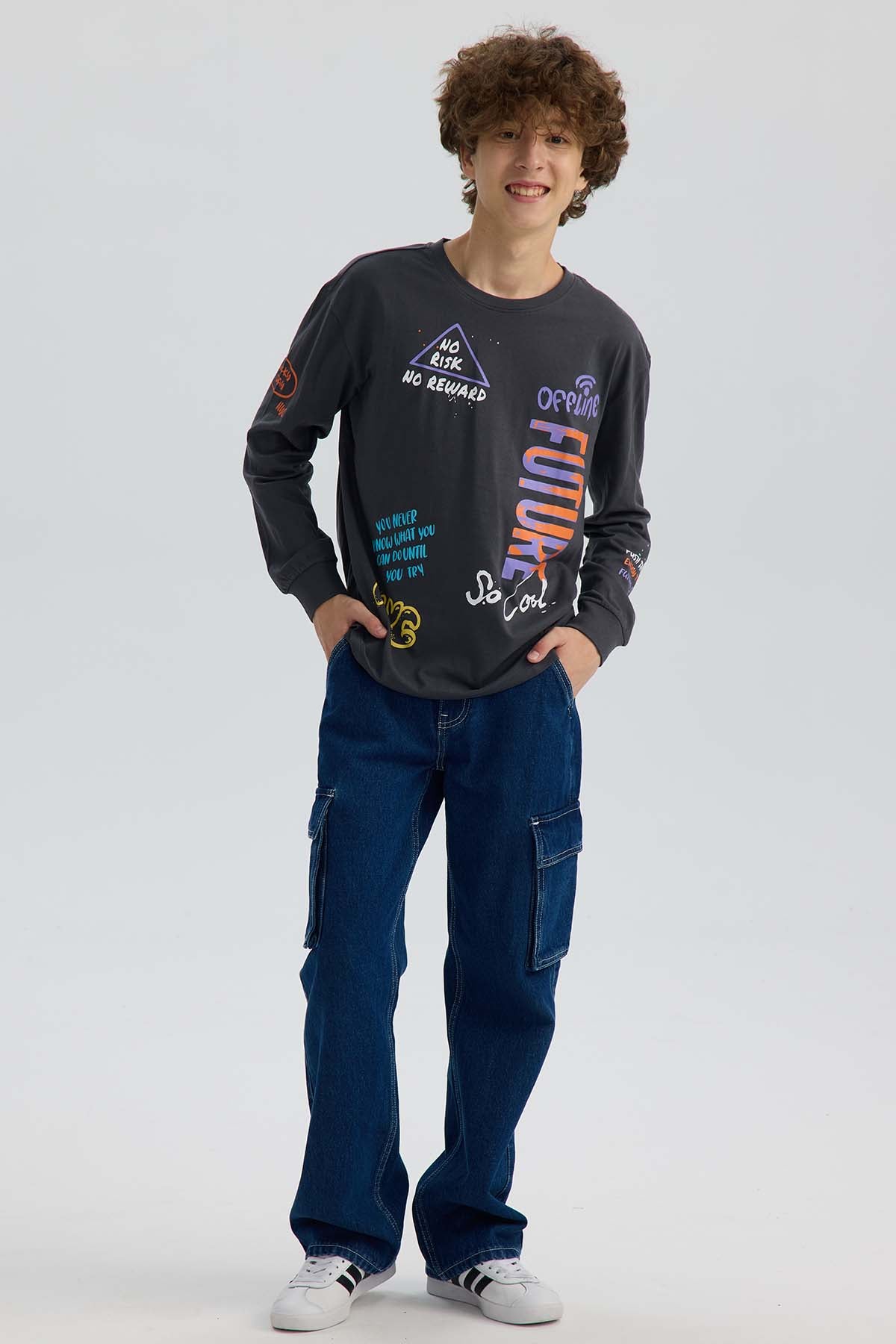 Polera Niño Print Con Puño Marengo