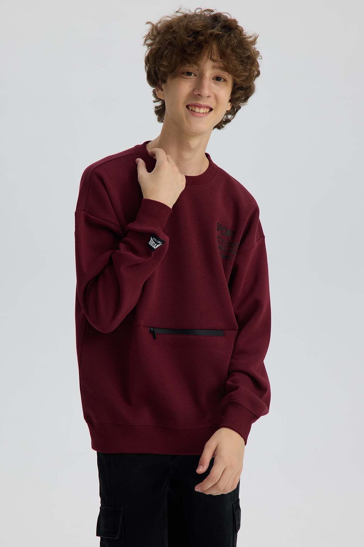 Polerón Niño Cerrado Con Cierre Burdeo