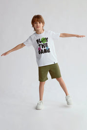 Bermuda Niño Letras Laterales Verde Militar
