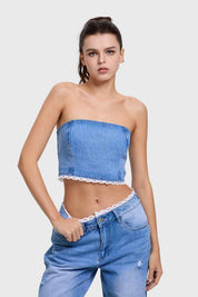 Polera Mujer Encaje Azul