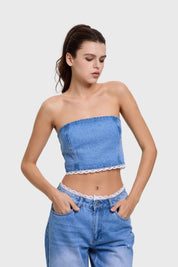 Polera Mujer Encaje Azul
