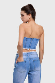 Polera Mujer Encaje Azul