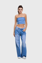 Polera Mujer Encaje Azul
