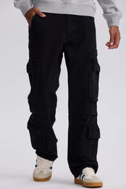 Jeans hombre doble cargo negro con bolsillos amplios