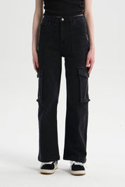Jeans Mujer Cargo Calce Recto Negro