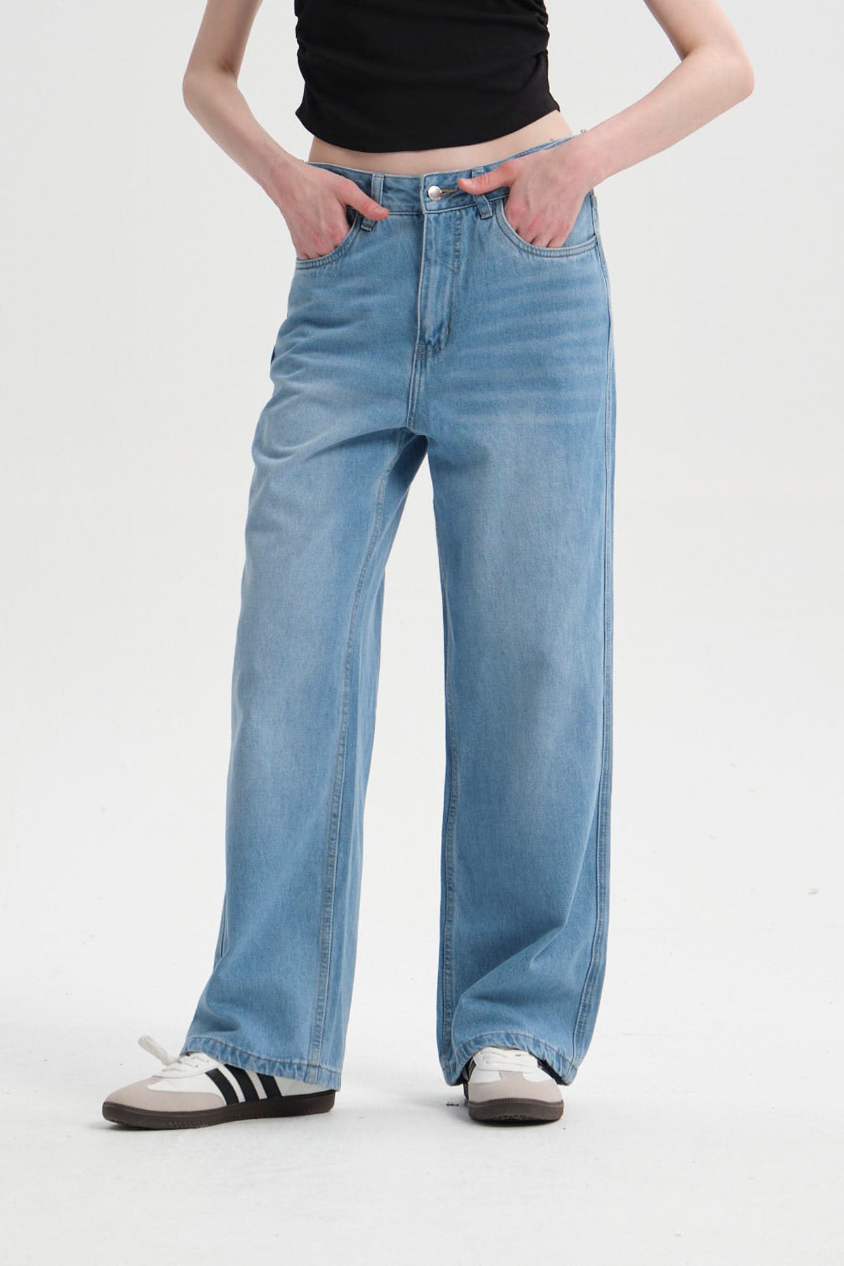 Jeans Mujer Calce Recto Deshilachado Azul Claro – Fashion´s Park