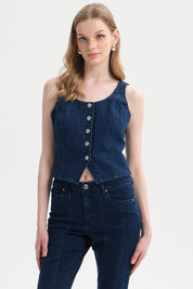 Peto Mujer Botones Azul Oscuro