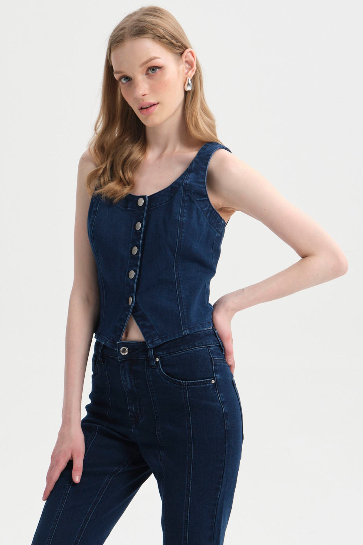 Peto Mujer Botones Azul Oscuro