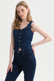 Peto Mujer Botones Azul Oscuro