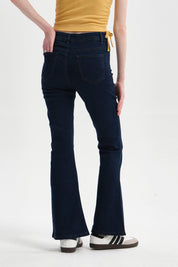 Jeans Mujer Flare Bolsillo Azul Oscuro