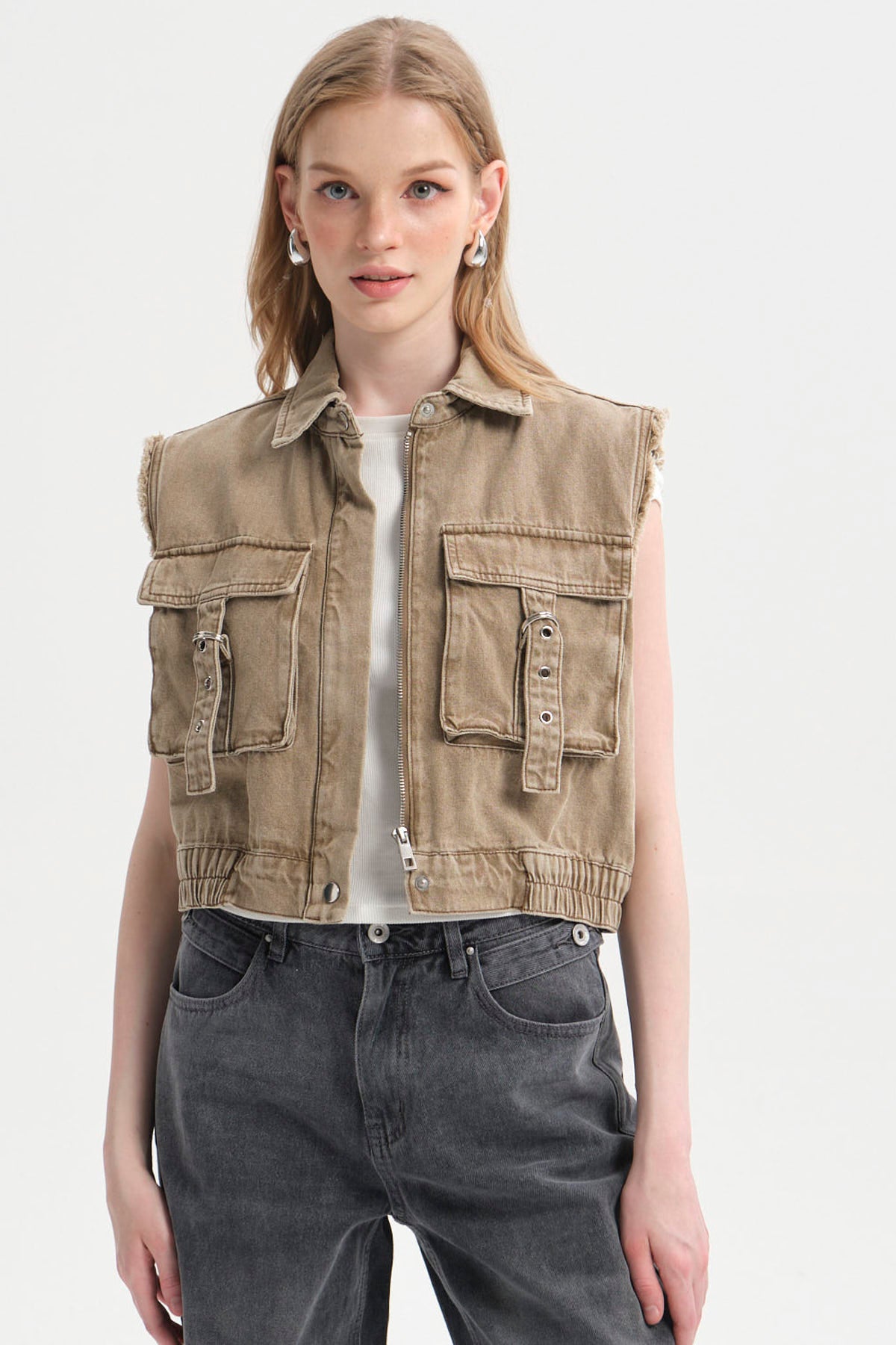 Chaqueta Mujer Cargo Caqui