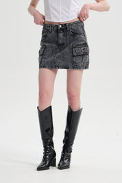 Falda Mujer Cargo Lavado Negro