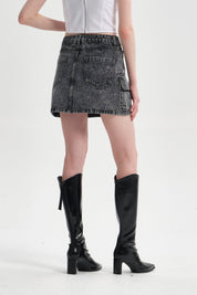 Falda Mujer Cargo Lavado Negro