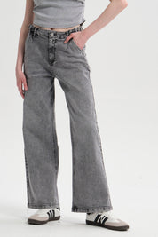 Jeans Mujer Wide Leg Lavado Gris