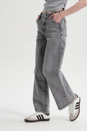 Jeans Mujer Wide Leg Lavado Gris