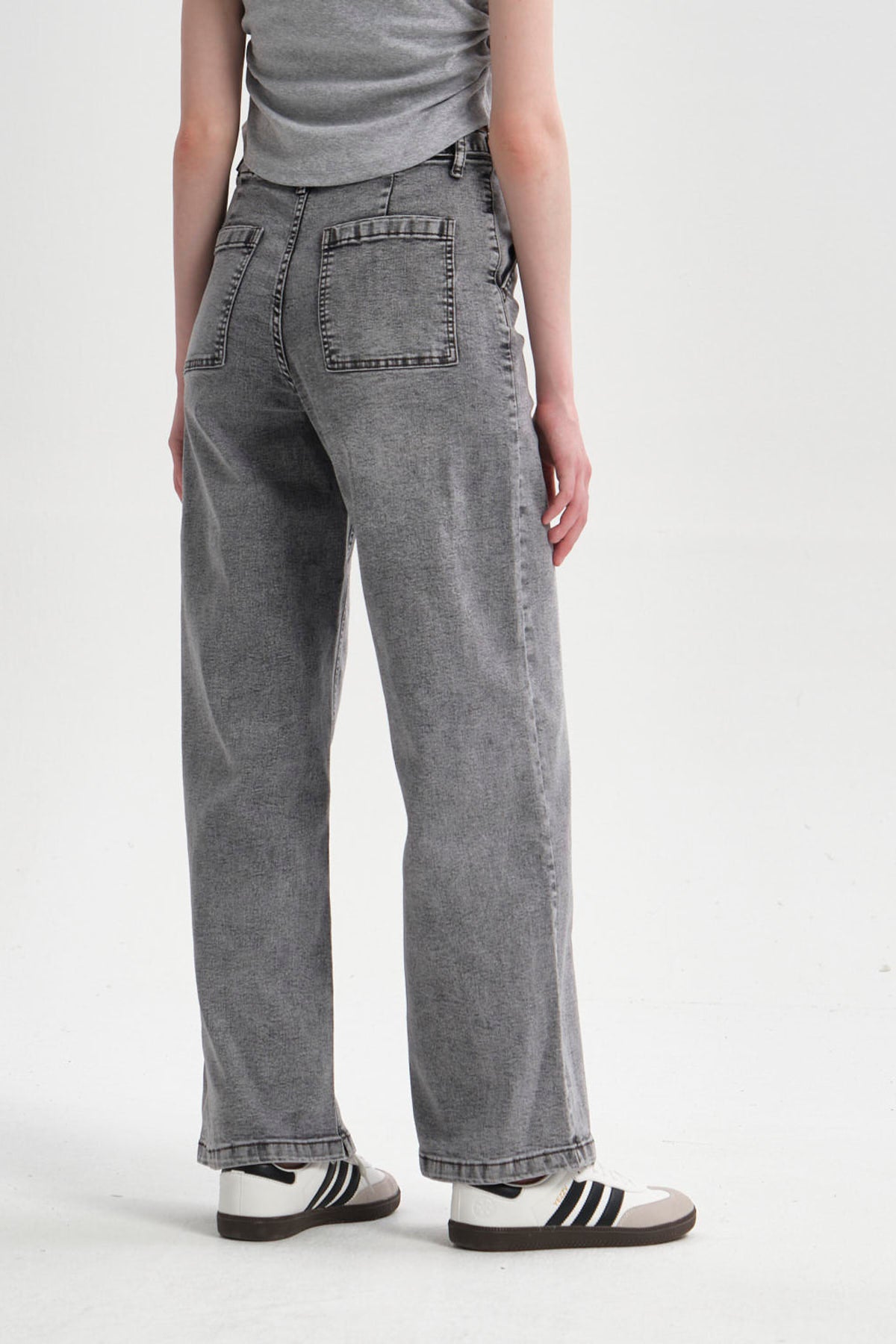 Jeans Mujer Wide Leg Lavado Gris
