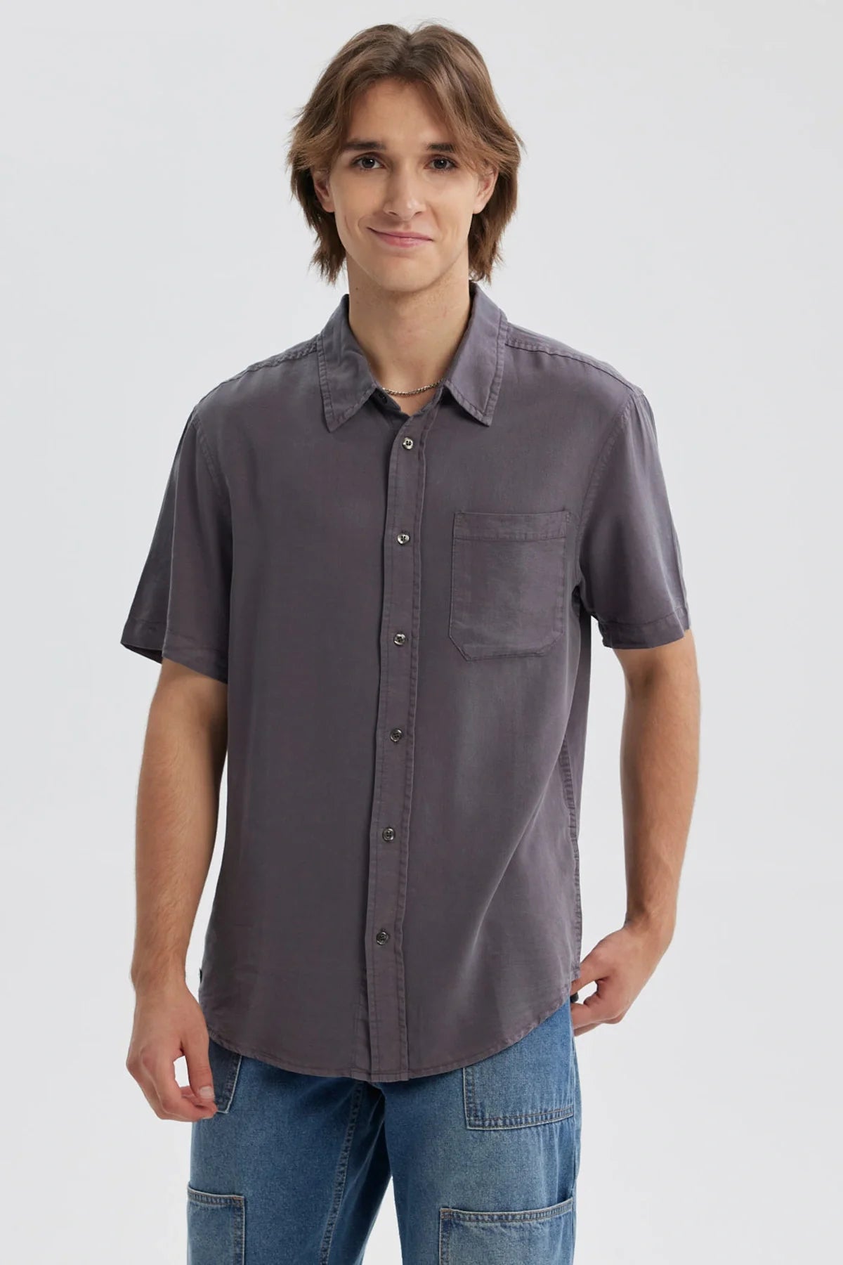 Camisa gris liso hombre | Fashion's Park Chile – Fashion´s Park