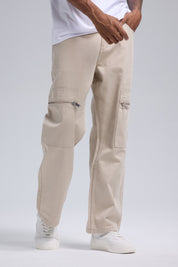 Jeans Hombre Cargo Con Cierre Beige