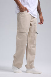 Jeans Hombre Cargo Con Cierre Beige