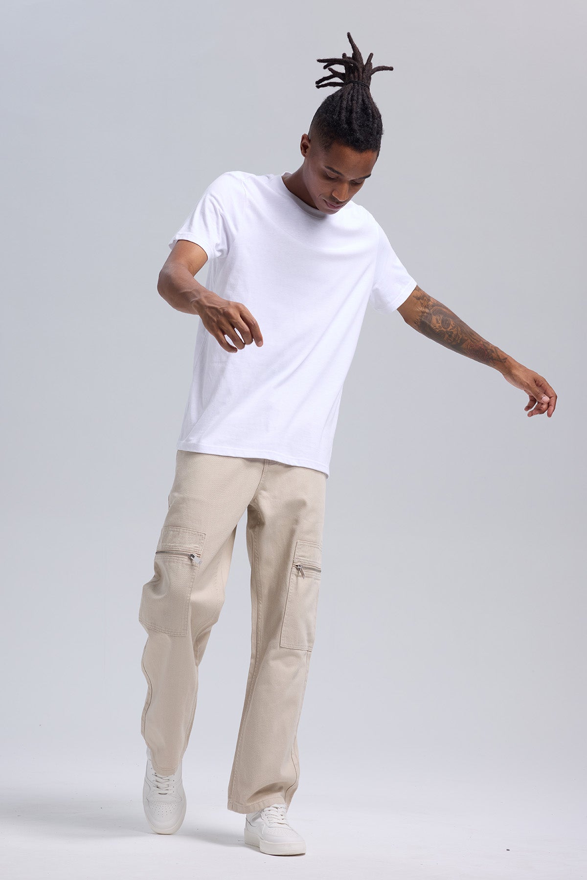 Jeans Hombre Cargo Con Cierre Beige