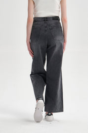 Jeans Mujer Calce Recto Lazo Gris