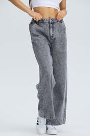 Jeans Mujer Baggy Relax Elasticado Gris