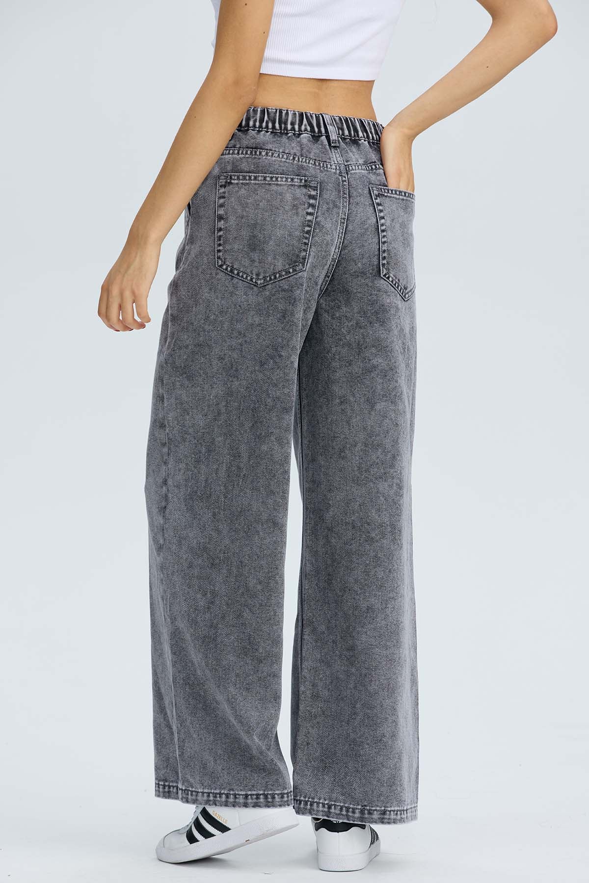 Jeans Mujer Baggy Relax Elasticado Gris