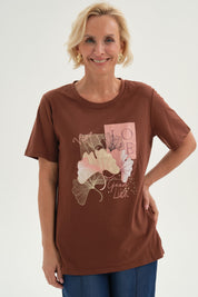 Polera Mujer Print Posicional Café