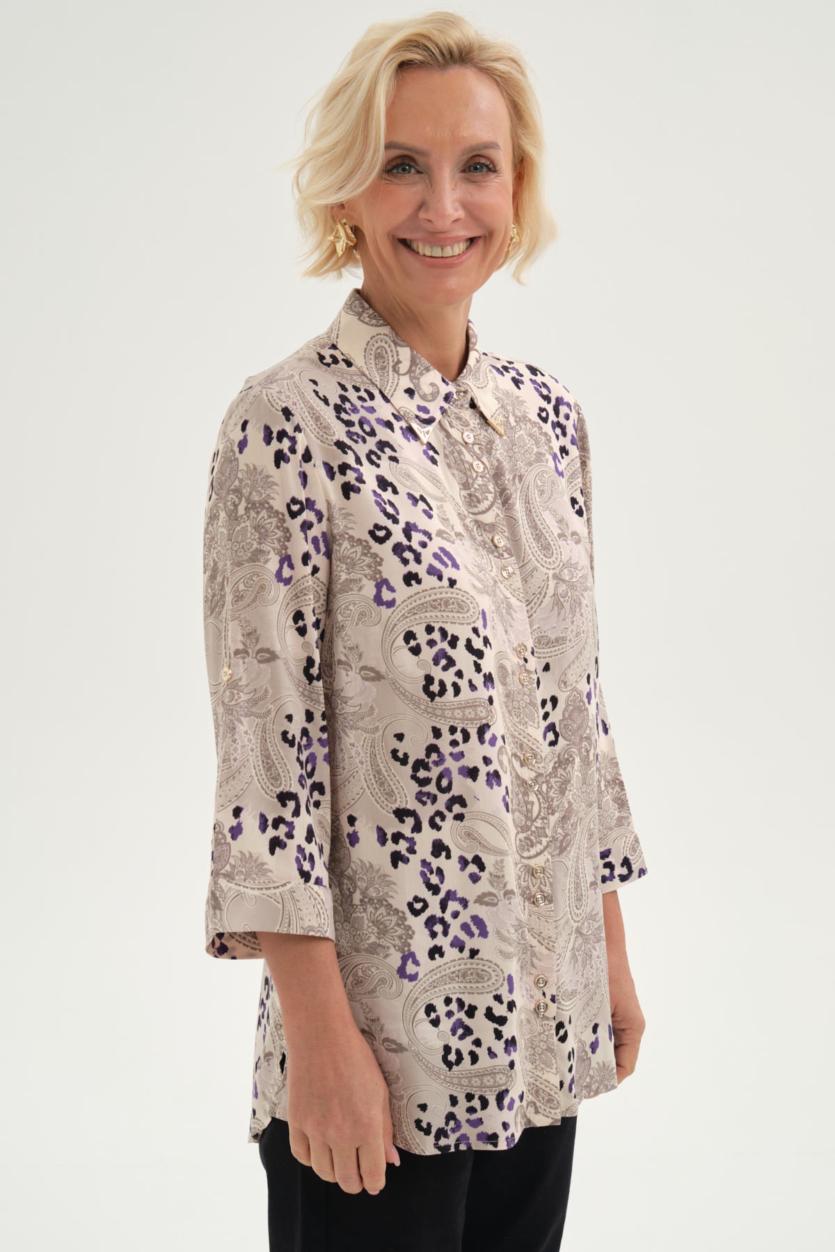 Blusa Mujer Abotonada Roll Up Beige