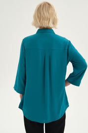 Blusa Mujer Abotonada Roll Up Turquesa