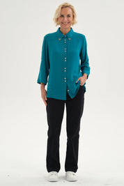Blusa Mujer Abotonada Roll Up Turquesa