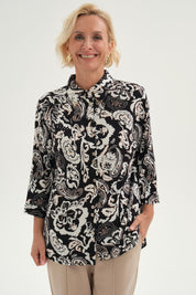 Blusa Mujer Abotonada Roll Up Negro/Crudo